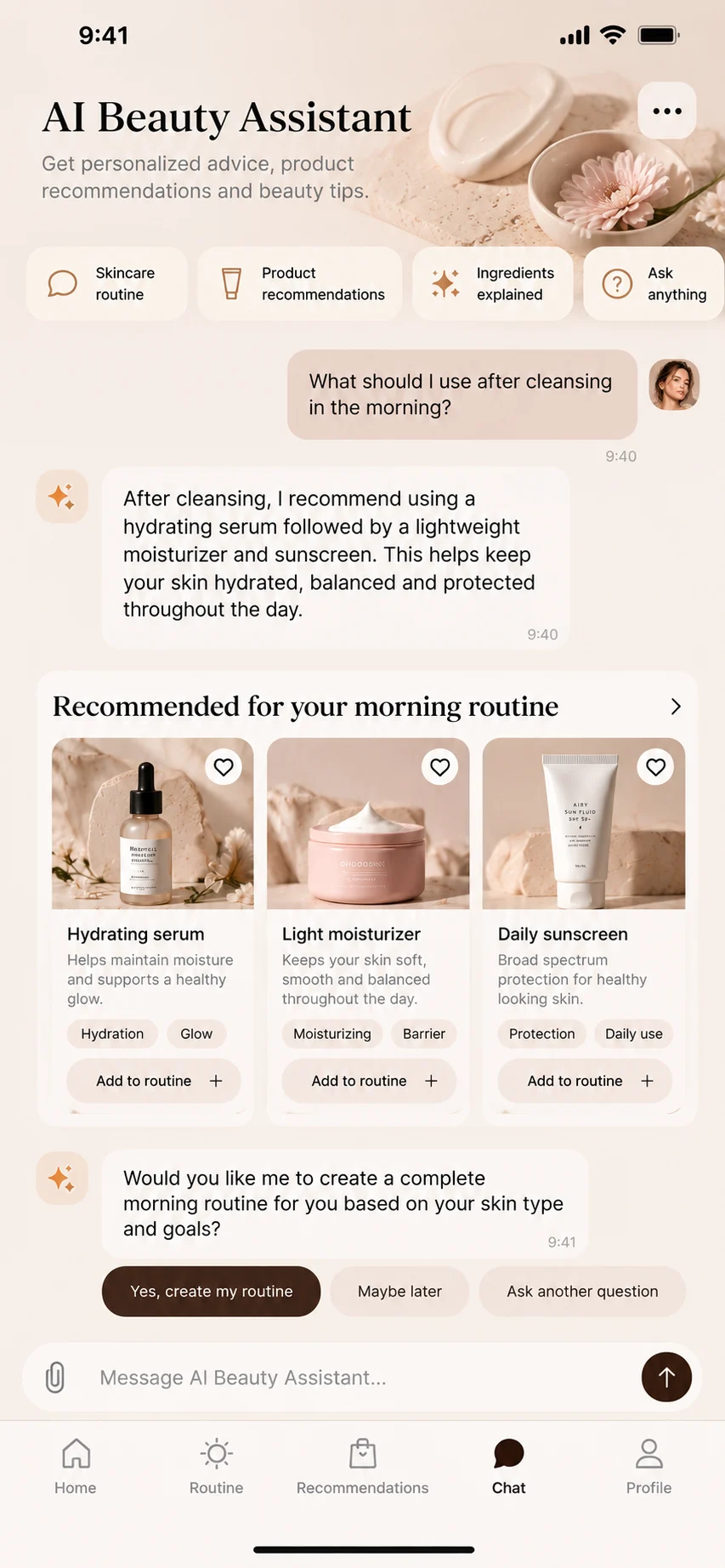 AI beauty assistant chat